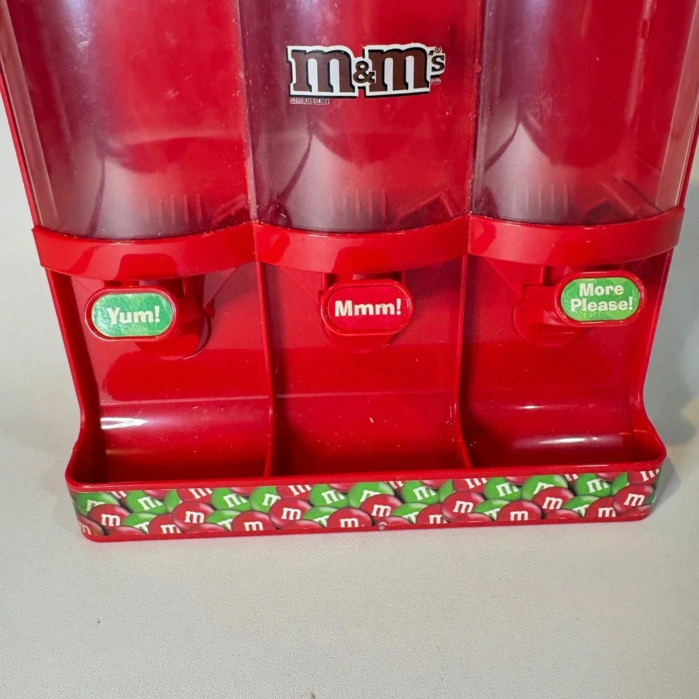 M&Ms Christmas Triple Candy Dispenser Red Yellow Blue Santa Hat Holiday Vintage
